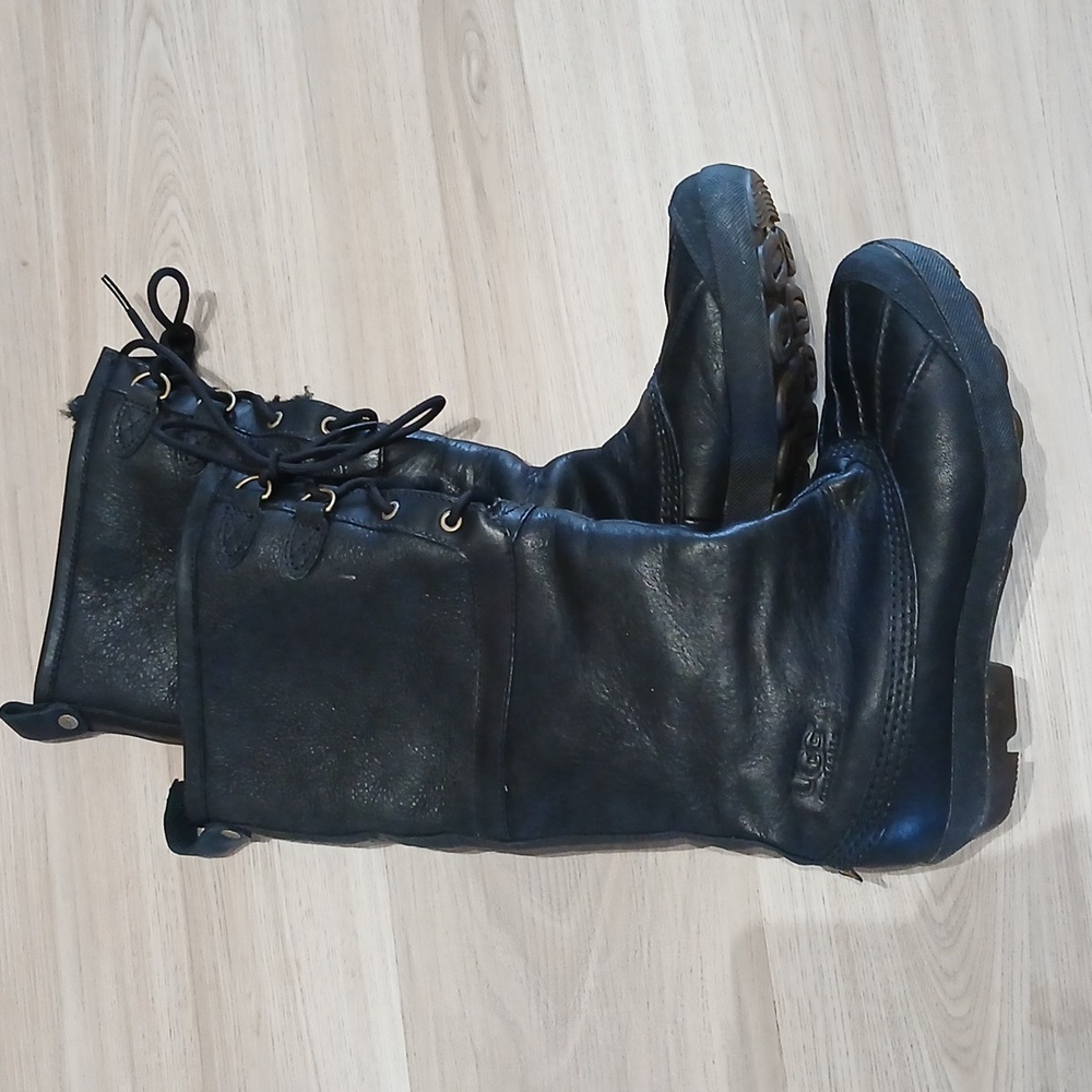 UGG Black Leather Winter Boots